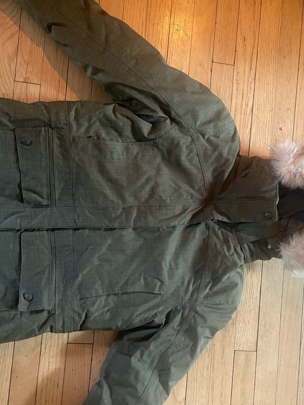 L.L. Bean Olive Green Down Jacket with Light Gray Lining